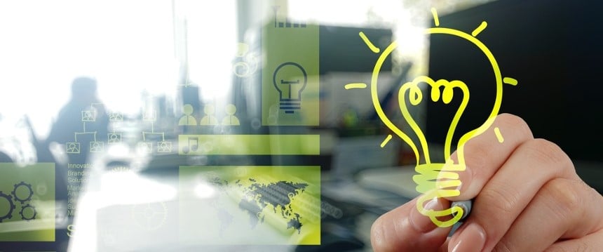hand drawing creative business strategy with light bulb as concept